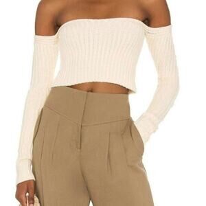 Revolve Majorelle Deanna Sweater in Cream Crop Off Shoulder Size Small Ribbed